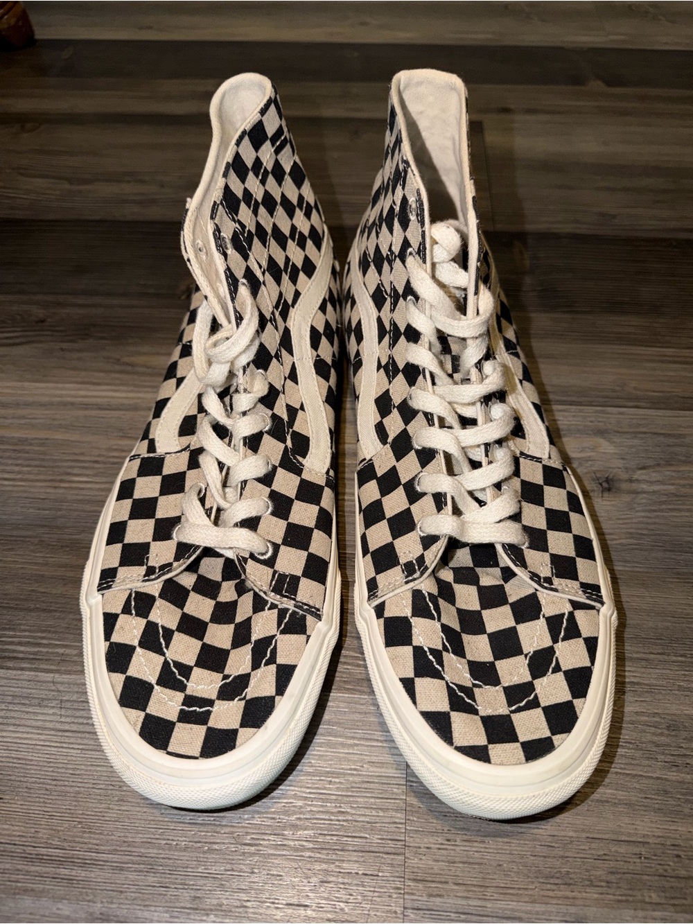 Classic Black & Cream Checkered High-Top Vans - men’s